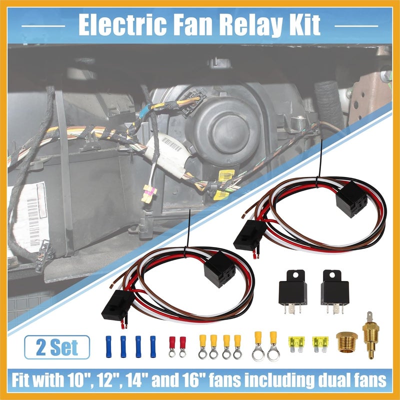Partuto Dual Electric Fan Relay Kit with Thermostatic Sensor Switch 185 on 175 Off 40A Radiator Electric Cooling Fan Wiring Install Kit Waterproof Automotive Fan Wiring Kit Controller Replacement - Image 2